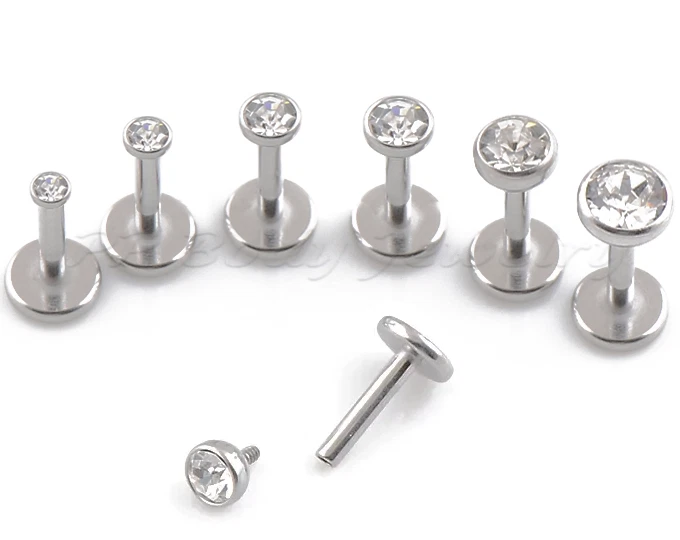 5pcs. 18G Surgical Steel Internally Threaded Press Fit CZ Labret Helix Tragus - Image 4 of 4