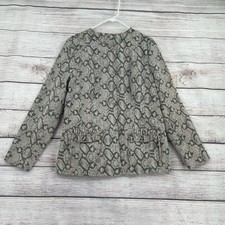 Chi By Falchi Snakeskin Print Leather Jacket Women's Size L Gray/white Snap Down