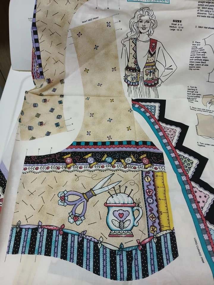 Acogedor chaleco de costura Daisy Kingdom panel de tela costurera gráficos adulto S M L #515434 Foto 2 de 3