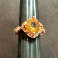 Sterling 925 Plated Rose Gold Tone Faux Citrine and Rhinestone Accent Ring 5.5