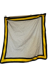 CAROLINA HERRERA YELLOW BLACK POLKA DOT SCARF 30 INCH SQUARE ITALY -FREE SHIP