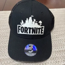 FORTNITE Three In Cap Hat Black Trucker Mesh Gamer Adjustable Black White NEW