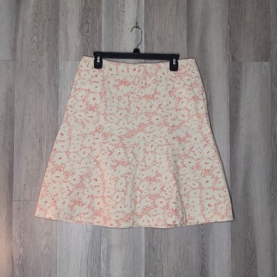 Eddie Bauer Womens 10 Cream Pink Floral Cotton A Line Skirt Outdoor Casual