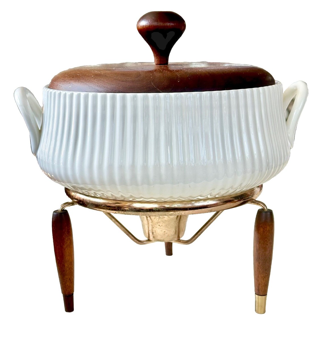 MCM Ernest Sohn Doric Casserole Dish W/ Teak Warming Stand & Lid