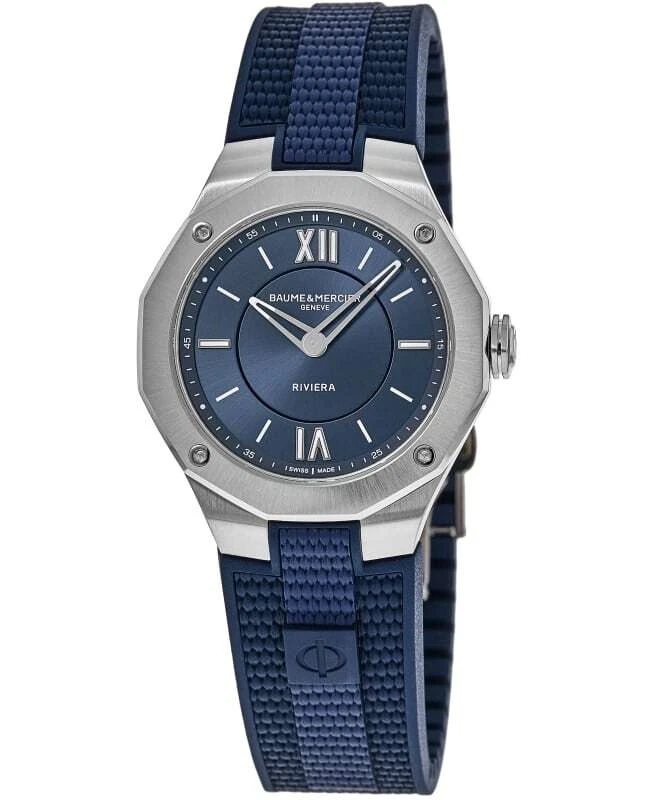 New Baume & Mercier Riviera Blue Dial Rubber Strap Women 