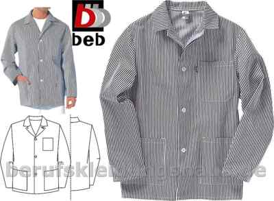 beb Fleischerjacke Jacke 565 unisex Reverskragen Baumwolle Weiß Blau gestreift