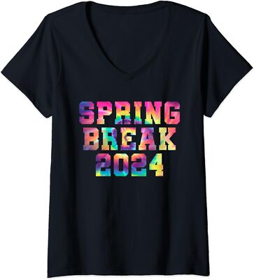Vintage Spring Break 2024 Beach Week Group Vacation Ladies' V-Neck Tshirt