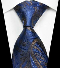Hot Classic Paisley Dark Blue Brown JACQUARD WOVEN 100 Silk Men's Tie Necktie