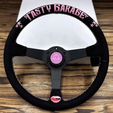 Pink Embroidery Suede Steering Wheel High Quality Medium Dish 14 Inch For Car