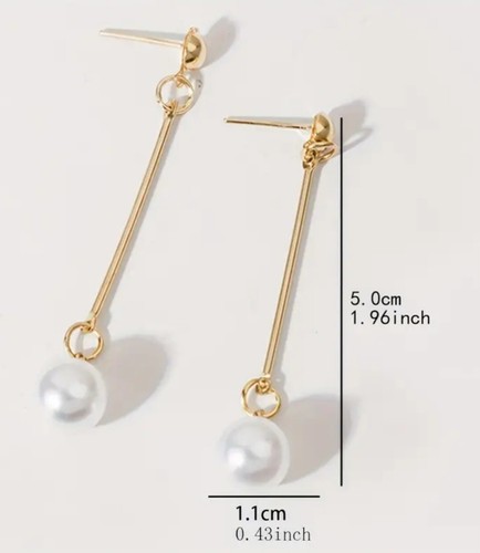 1 Pair Women's White Pearl Long Chain Round Dangling Drop Earrings New - 第 2/5 張圖片