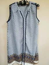 Naif Petite Womens Split Neck Shift Dress Size PXL Navy Boho Style Sleeveless