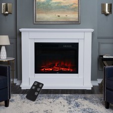 30 Inch White Electric Fireplace Insert with Fire Surround Complete Suite Stand