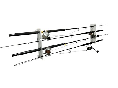 Dev Fishing 4 Rod Horizontal Storage Hanging Wall Organizer Rod Pole Holder Rack