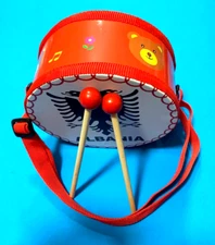NEW ALBANIA RED DRUM TAMBOUR TROMEL-FOLK MUSICAL INSTRUMENT-CHILDREN TOY-15X15CM