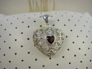 Vintage Avon Sterling Silver Red Garnet Royal Heart Cut Rope Chain Necklace 16"