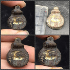 Rare Beautiull Old Roman Small Bronze Pendent With A Deer Intaglio Stamp