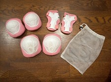 Pink  White Youth Skating Pads - Knee, Elbow, And Wrist - PRE-OWNED