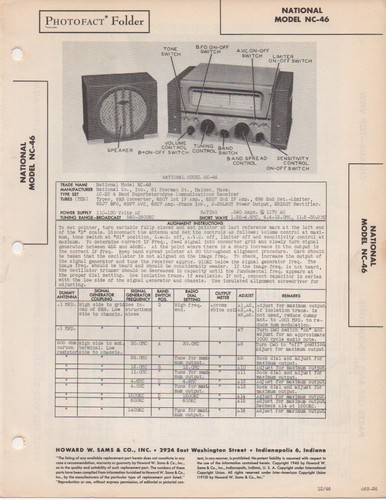 1946 NATIONAL NC-46 Radio Service Handbuch PHOTOFACT Schema KURZWELLE nc46 Fix