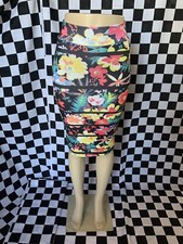 New Orange FLORAL Black STRIPED Pencil Skirt FITTED Stretch White Flowers Sz S