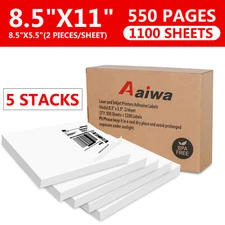1100 Premium 8.5"X 5.5" Self Adhesive Shipping Labels Half Sheet for Laser