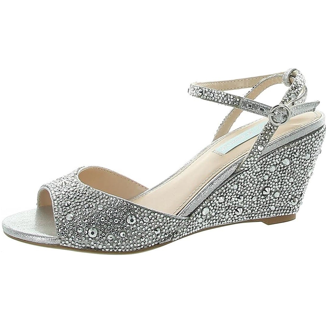 Betsy Johnson Womens 6 M Silver Rhinestone Wedge Heel Dress