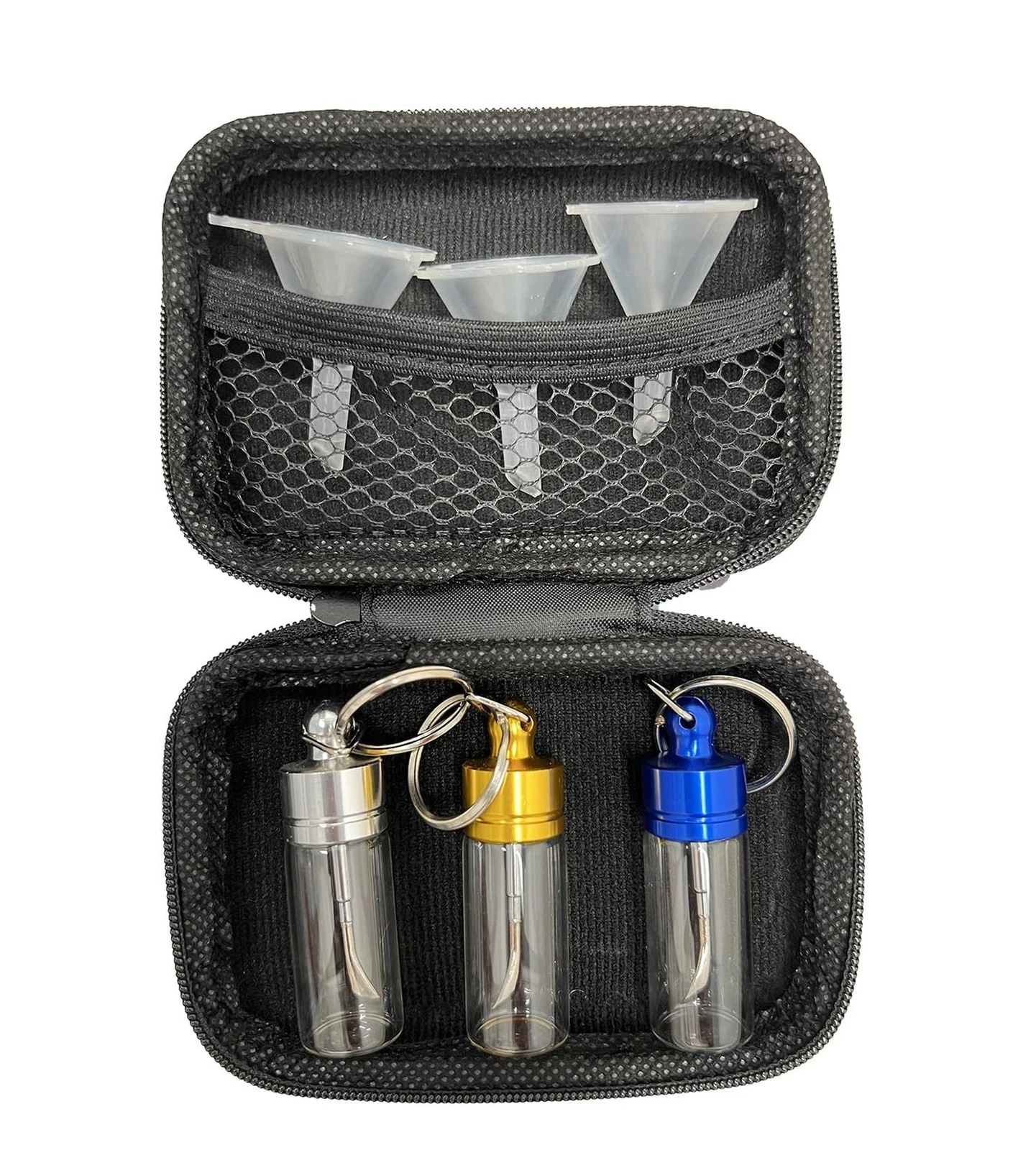 MQHMQH Mini Glass Spice Jars Set, 3 Bottles with Funnels, Portable Travel Siz...