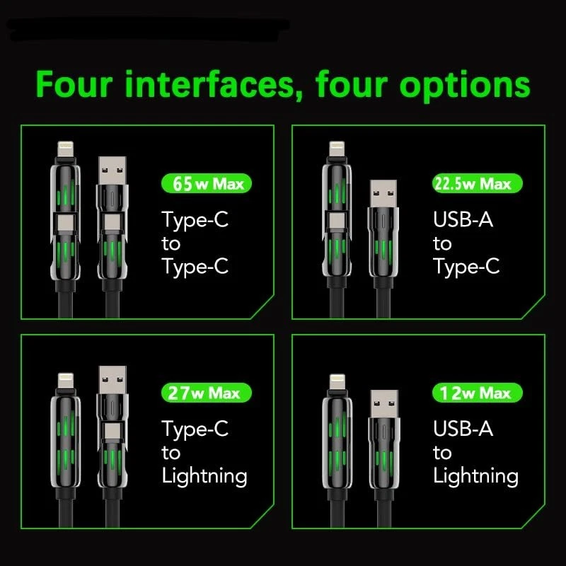 4in1 USB Type-C Cable 5ft Data Cord Super Fast Charging Cable For iPhone Samsung - Image 4 of 4