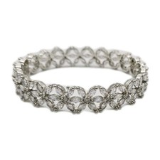 Crystal Flower Bangle Bracelet White rhinestone Silver tone Marquise 9 in