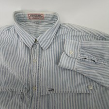 Vtg Guess Jeans Georges Marciano Blue Stripe Button Up Shirt Size L USA Cotton