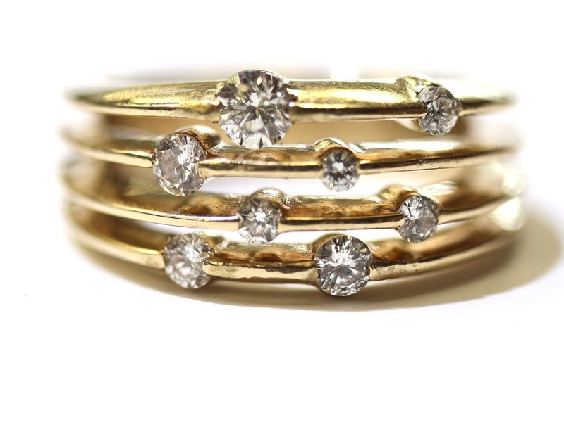 14k yellow gold cluster floating natural .58ct Diamond ring 8.5g wide estate 7
