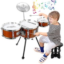Kids Drum Set Music Toy 8 inches W x 5 L x 4 H , Brown
