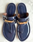 J. McLaughlin Nora Navy patent leather Thong Slip-On Sandals Bamboo Accent 8.5 — photo 3