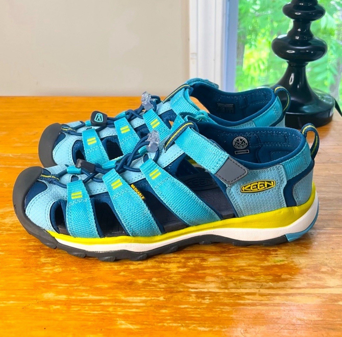 Sandalo unisex Keen Junior Newport Neo H2 J5 turchese lime $60 indossato 1 volta pulito