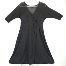 Black Mesh V Neck Dress Women 2XL Sheer Overlay Ruched Stretch Cocktail Festive