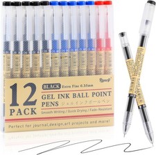 Black Blue Red Gel Ink Pens, 0.35mm Extra Fine Point Smooth Writing Rollerball