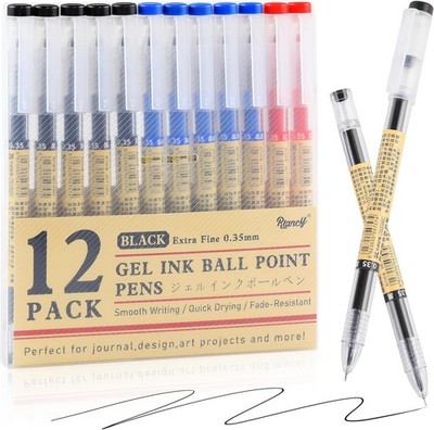 Black Blue Red Gel Ink Pens, 0.35mm Extra Fine Point Smooth Writing Rollerball