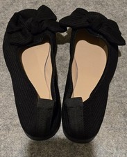 Women's Textured Ribbed knit Ballet Flats Black with Knot Bow Size 40 US 7 