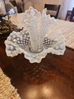ANTIQUE FENTON DIAMOND LACE HOBNAIL OPALESCENT ART GLASS FLOWER EPERGNE VASE