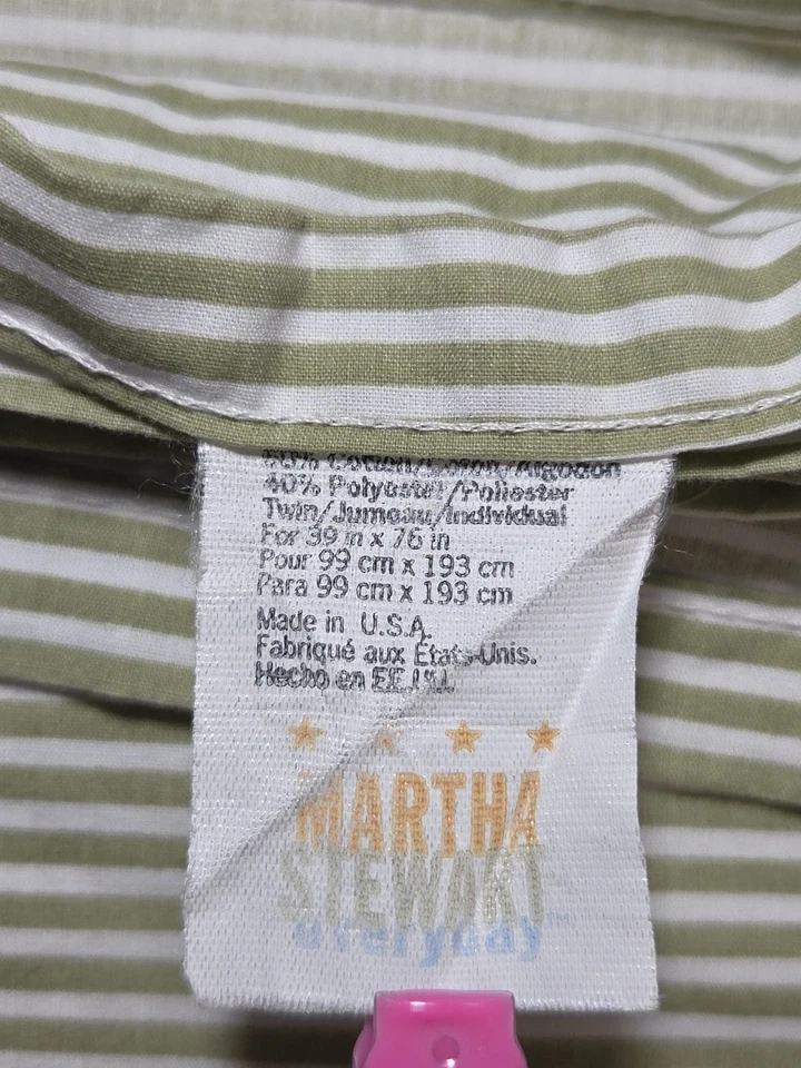 De Colección Años 90 Martha Stewart Everyday Rayas Verdes Festoneado Dobladillo Hoja Plana Doble Foto 3 de 4