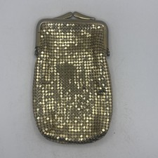 Vtg 1960s Whiting Davis Gold Armor Mesh Coin Purse Kiss Lock Change Bag USA