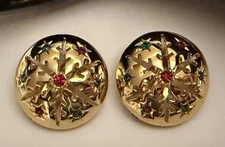 Vintage Signed Nina Ricci Christmas Snowflake Rhinestone Clip On Earrings