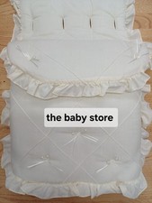 Baby  boys  / girls  all  cream  Ribbon bows  Foot Muff Cosy Toes Pram buggy