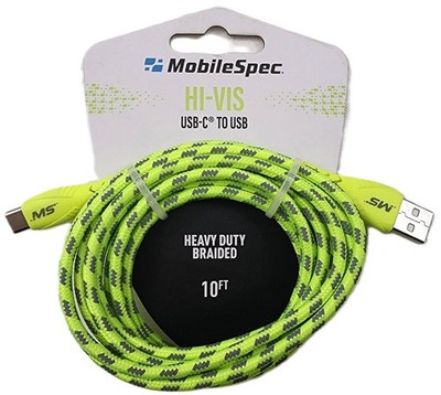 MobileSpec MB06733 USB-A to USB-C Hi-Visibility Charge and Sync 10 Foot Cable