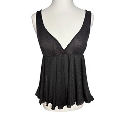 Victoria's Secret Y2K Black Babydoll Cami Semi Sheer Shimmer Lingerie Med