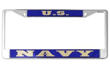 navy mirror inlaid license plate frame made in usa