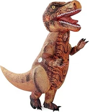 Kids Full Body Realistic T-rex Blow Up Costumes, Brown Dinosaur, Inflatable Suit