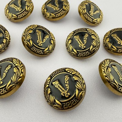 10 VERSACE VIRTUS LOGO BUTTONS GOLD METAL 20MM VINTAGE