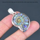 Natural Abalone Shell In Ammonite Doublet Opal Sterling Silver Pendant Jewelry