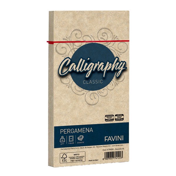 FAVINI Pergamena Calligraphy - 25 Buste 90 g/m2 Nocciola 11 x 22 cm - Immagine 2