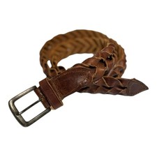 Brown Braided Leather Belt Silver Tone Buckle Size XL